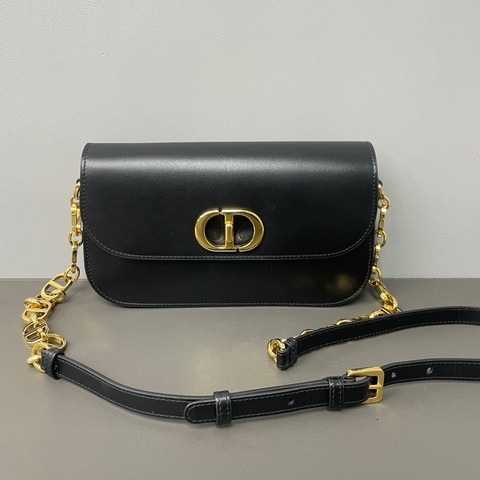 Dior迪奧 蒙田Montaigne Avenue 30 CD扭扣小牛皮手拿單肩斜挎包 黑色 金扣 光面牛皮 黑色琺瑯肩帶
