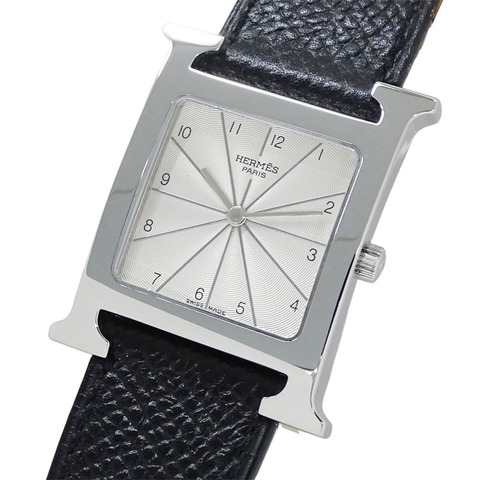 愛馬仕 (Hermes) 男童腕錶 H-Watch 石英 QZ 不鏽鋼 SS 皮革 HH1.510 銀色/黑色 □A