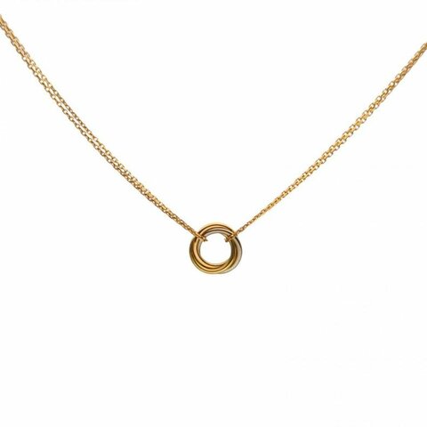 CARTIER Trinity三色金三環雙鏈18K黃金/18K白金/18K玫瑰金項鏈
