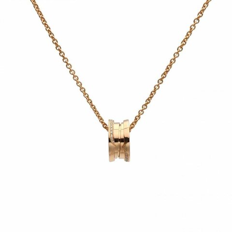 BVLGARI 18K玫瑰金鑽石邊鑽彈簧項鏈