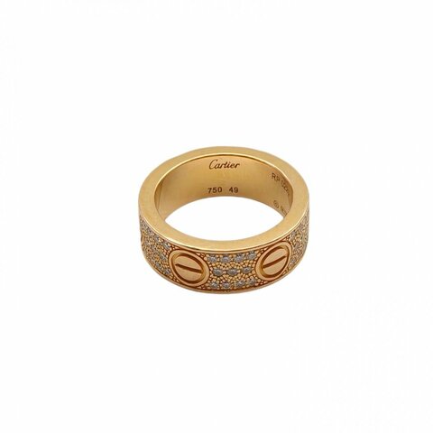CARTIER LOVE三排鑽寬版戒指18K玫瑰金/鑽石49