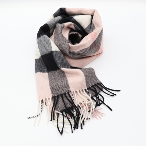 Burberry 粉黑格紋圍巾 喀什米爾 山羊絨