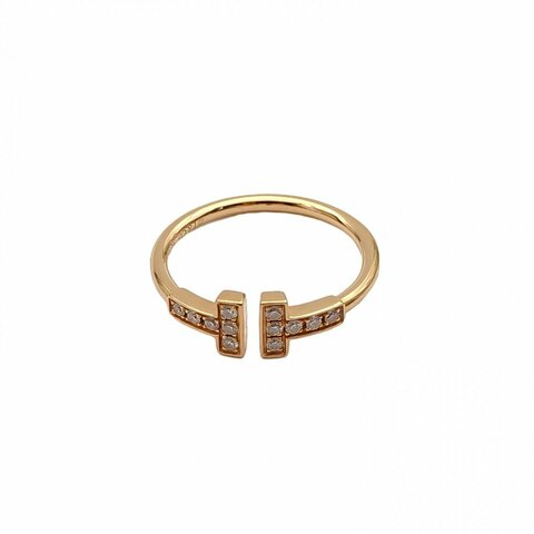 TIFFANY&CO TiffanyT線形戒指18K玫瑰金/鑽石52