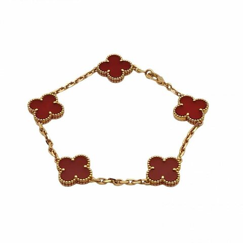 VAN CLEEF&ARPELS VintageAlhambra中號五花手鏈新扣18K黃金/紅玉髓S-M碼