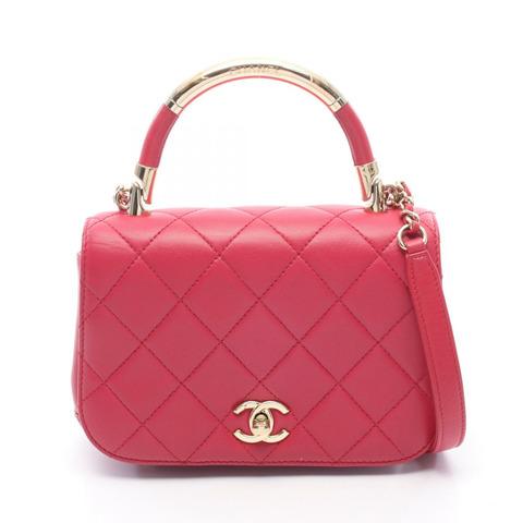 香奈兒 (CHANEL) 絎縫手提斜挎包，粉紅色皮革，金色五金，二手 CC