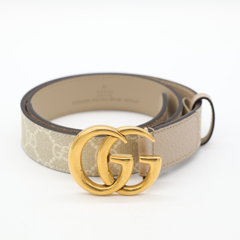 Gucci  燕麥色 經典花紋 3MM 銀釦 皮帶