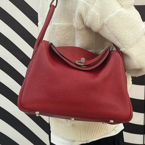 HERMES 國旗紅銀扣Lindy30 手提肩背包 30*21*16 98新配件塵袋