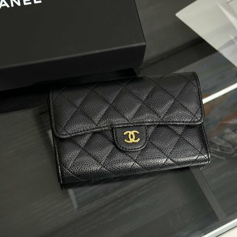 CHANEL 經典粒面牛皮中夾 - 黑金