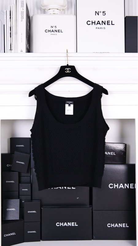 Chanel 23A黑色山羊绒针织背心马甲上衣