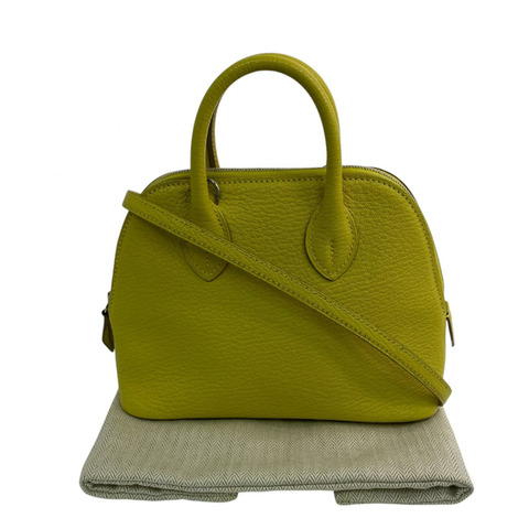 △ HERMES 愛馬仕 9R Lime Mysore Bolide 1923 Palladium-plated Hardware Stamp C 2 way bag 檸檬黃山羊皮銀扣 C刻兩用袋-267012364