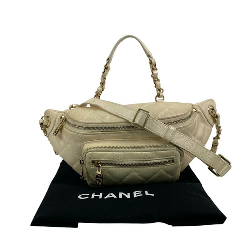 △ CHANEL 香奈兒 Pearl White Calfskin Gold Tone Metal Chain Belt Bag No.27 2 way bag 珍珠白色小牛皮金色金屬No.27兩用袋-267013128