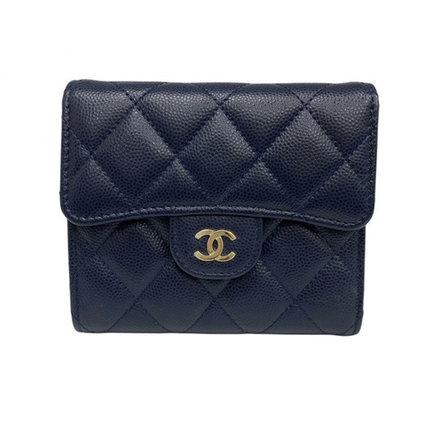 ☆ CHANEL 香奈兒 Navy Caviar Skin Short Wallet 深藍色粒紋小牛皮短銀包-267013029