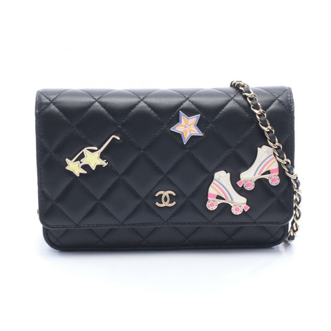 香奈兒 (CHANEL) 絎縫鏈條單肩背包 AP0250 羊皮黑色金色五金二手女款