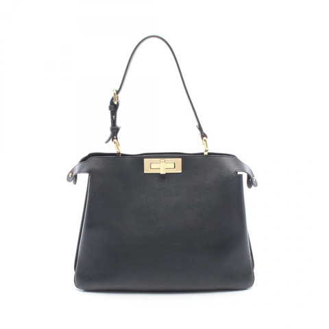 FENDI Peekaboo Soft 中型單肩手提包 8BN353 黑色皮革 二手 女士
