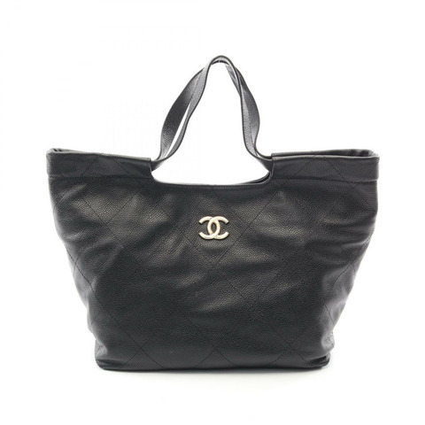 香奈兒 (CHANEL) 絎縫手提包，粒面小牛皮，黑色，金色五金，二手，女士，Coco 款