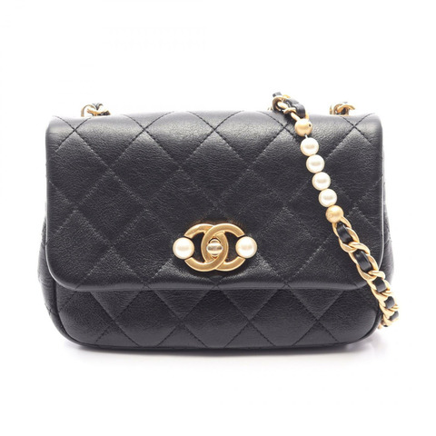 香奈兒 (CHANEL) 絎縫鏈條斜背包 AS3001 黑色皮革二手金色五金