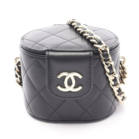 香奈兒 (CHANEL) Matelasse Mini Vanity 鏈條斜背包，羊皮材質，黑色，金色五金
