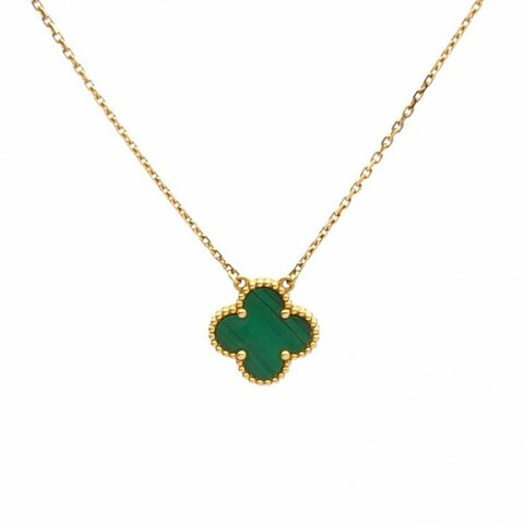 VAN CLEEF&ARPELS VintageAlhambra中號單花項鏈新扣18K黃金/孔雀石