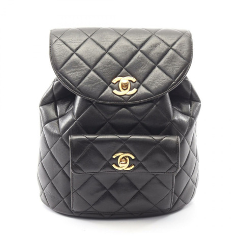 香奈兒 (CHANEL) 絎縫雙肩包/背包，羊皮材質，黑色，二手，女士款，金色五金配件
