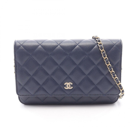 香奈兒 (CHANEL) 絎縫鏈條肩背斜背包皮夾 AP0250 皮革 海軍藍 GHW CC