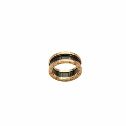BVLGARI 18K玫瑰金黑陶瓷B.ZERO1彈簧戒指兩圈