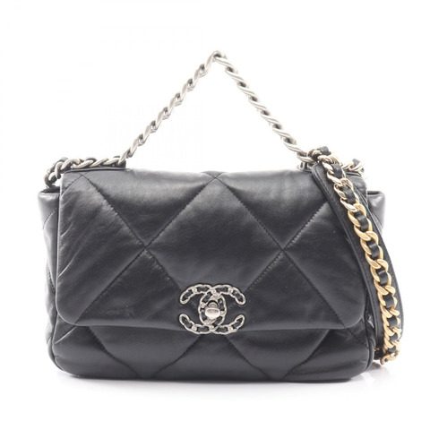 CHANEL 19 dix-neuf 馬特拉斯鏈斜背包 AS1160 小羊皮 黑色