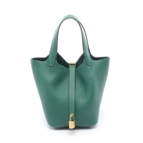 愛馬仕 Picotin Lock Eclat PM 手提包，Clemence Swift 皮革，綠色，金色五金