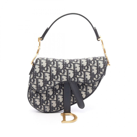 Dior SADDLE Oblique 手提包，帆布皮革，海軍藍/米色，二手女款