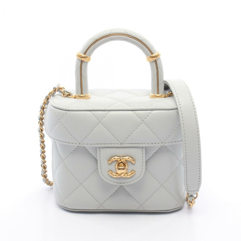 香奈兒 (CHANEL) 絎縫化妝手鍊肩背包 AS3973 皮革 藍色 二手 金色五金 CC