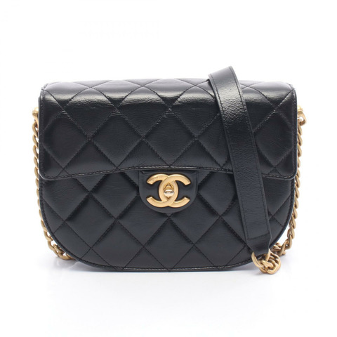 香奈兒 (CHANEL) 絎縫鏈條肩背斜背包 AS2484 黑色皮革 二手 金色五金 CC