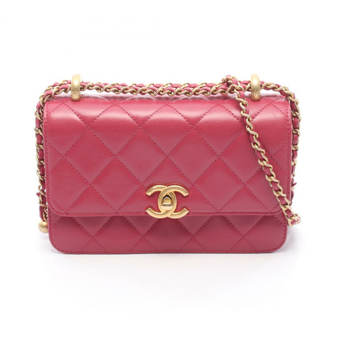 香奈兒 (CHANEL) 絎縫小號翻蓋鏈肩背包 AS2649 皮革 粉紅色 二手 金色五金