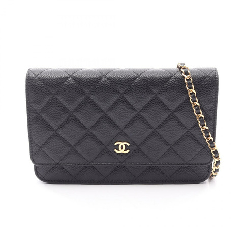香奈兒 (CHANEL) 絎縫鏈條斜背包 AP0250 小牛皮 黑色 二手 金色五金