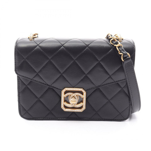 香奈兒 (CHANEL) 絎縫鏈條斜背包 AS2840 羊皮黑色 二手 金色五金