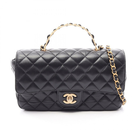 香奈兒 (CHANEL) 絎縫手把鏈條斜背包 AS4408 羊皮 GHW BK