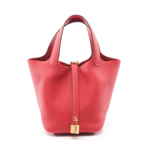 HERMES Picotin Lock 小號托特包 手提包 W Taurillon Clemence Vermillon 二手 GHW