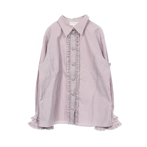 香奈兒 LOOK16 Logo 紐帶條紋荷葉邊襯衫 #42 P76770V48912 棉二手