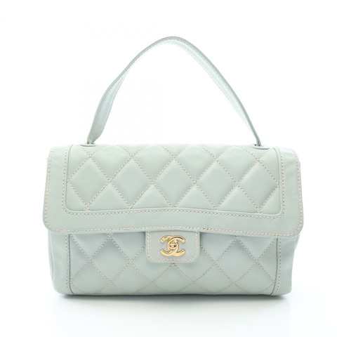 香奈兒 (CHANEL) 野性縫線頂部手柄手提包，皮革材質，藍色，金色五金，二手，女士，雙C標誌