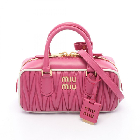 Miu Miu MATELASSE 肩斜背包 5BB142 皮革 粉紅色 白色 二手