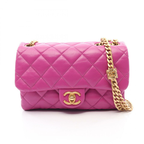 香奈兒 (CHANEL) 絎縫鏈條肩背包，羊皮材質，紫色，金色五金，二手