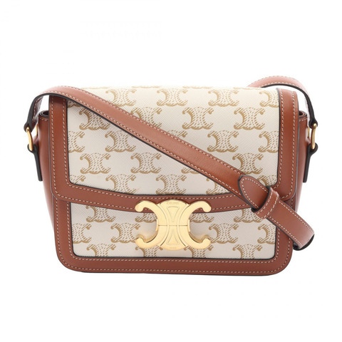 CELINE Teen Triomphe 肩背包 188882BZ4 帆布皮革 白色 米色 二手
