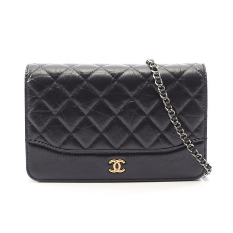 香奈兒 Gabrielle de Chanel 雙色鏈條肩背包，亮面小牛皮，黑色，二手