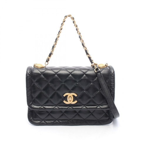香奈兒 (CHANEL) 絎縫鏈條單肩包，羊皮材質，黑色，金色五金，二手，女士，CC標誌