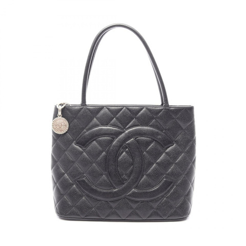 香奈兒 (CHANEL) Medallion 托特包 A01804 黑色粒面小牛皮，二手女士款