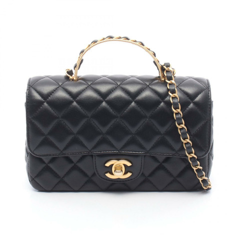 香奈兒 (CHANEL) 絎縫手柄雙肩包 AS4408 羊皮黑色金色五金