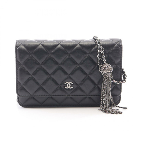 香奈兒 (CHANEL) Matelasse Chain 肩背包，黑色皮革，SHW 五金，二手女款