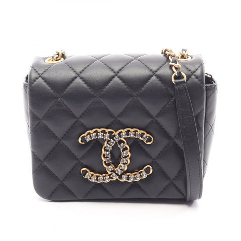 香奈兒 (CHANEL) 絎縫鏈條單背包 AS2599 羊皮黑色金色五金二手 CC 標誌