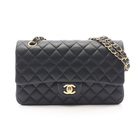 香奈兒 (CHANEL) Matelasse 雙蓋鏈條單肩背包 A01112 羊皮黑金五金