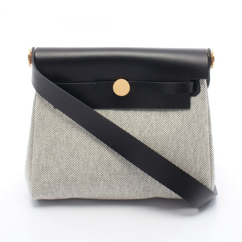 愛馬仕 Herbag Zip 迷你肩斜背包，帆布皮革，灰色，金色五金