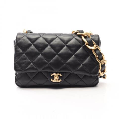 香奈兒 (CHANEL) 大號翻蓋絎縫肩背包 AS3215 羊皮（綿羊皮）黑色二手女款