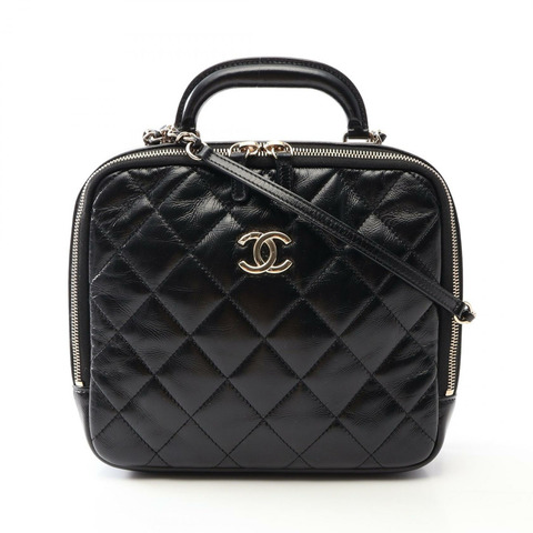 香奈兒 (CHANEL) Matelasse Top Handle 2WAY Shoulder Bag 皮革黑色二手女款手提包
